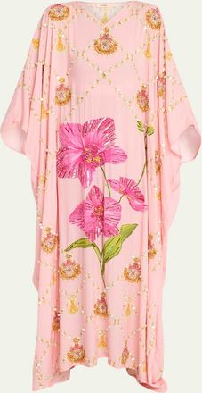Verandah Hand-Beaded Orchid Maxi Kaftan Coverup