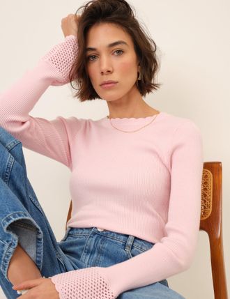 Nobody's Child Pink Knitted Crochet Cuff Top