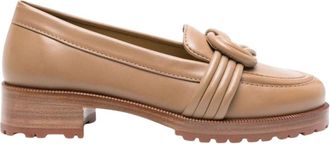 Alexandre Birman Leren loafers met knoopdetail - Dames - Loafers - Beige - 39 1/2 EU - Leer - Schoenen