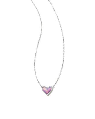 Kendra Scott Womens Framed Ari Heart Short Pendant Necklace In Silver Lilac Opalescent Resin