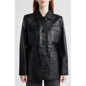 Bernardo Leather Shirt Jacket in Black at Nordstrom Rack, Size Small