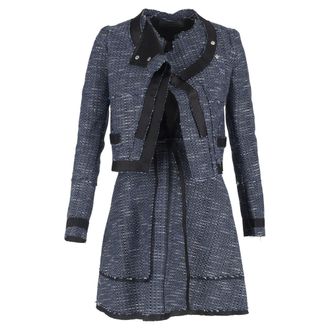 Proenza Schouler Mini Dress and Blazer Set in Navy Blue Wool Tweed