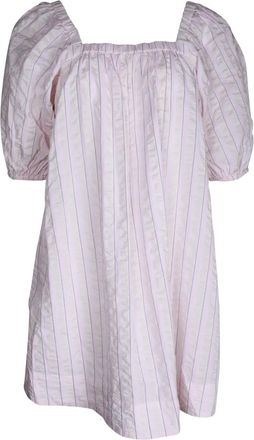 Ganni striped balloon-sleeve mini dress - women - Cotton - 34 - Pink