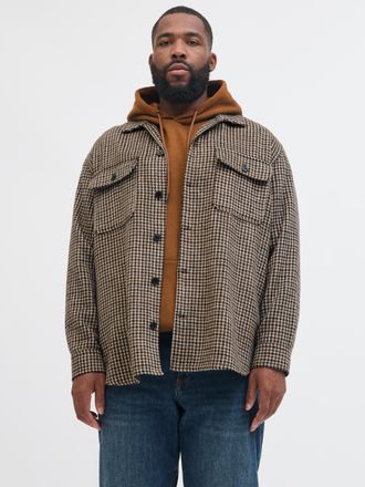 Jack & Jones Plus Size Langarmhemd JJEBRADLEY OLLIE OVERSHIRT LS NOOS PLS, Herren, Gr. 4XL, N-Gr, delicioso, Web, Obermaterial: 70% Polyester, 20% Polyacryl, 8% Nylon, 2% Vi