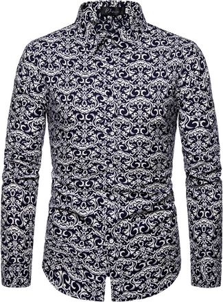 Generic Mens Luxury Gold Paisley Printed Shiny Shirts Slim Fit Button Down Blouses Long Sleeve Dress Shirt Spring Summer Tshirt Mens Floral Printed Shirt Casu