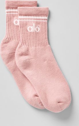 Alo | Half-Crew Throwback Socks in Pink Quartz/White, Size: Medium