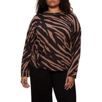 Sanctuary Zebra Stripe Crewneck Sweater in Abstract Brown at Nordstrom Rack, Size 2X