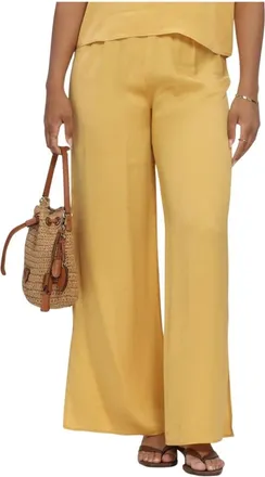 Selected Broeken, Dames, Geel, M, Linnen, Dames Broeken Slflaura Hw Slit Pant B