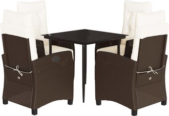 vidaXL Set Comedor De Jard&iacute;n 5 Piezas Y Cojines Rat&aacute;n Sint&eacute;tico Marr&oacute;n Vidaxl