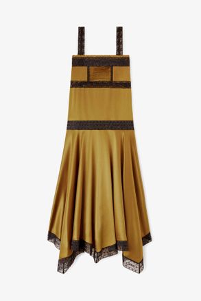Ganni Ecru Olive Dress in Green Silk Satin - Size 10/12 Acetate