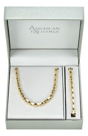 American Exchange Mens Elongated Box Link Necklace & Bracelet Set in Gold at Nordstrom Rack