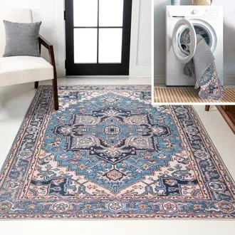 Jonathan Y Designs Cirali Ornate Large Medallion Machine-Washable Area Rug in Blue/beige at Nordstrom, Size 2Ft 0In X 8Ft 0In