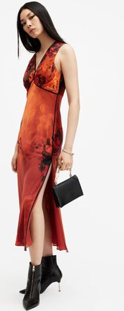 AllSaints Viscose/Silk Karla V-Neck Silk Blend Midi Dress, Size: UK 16/US 12
