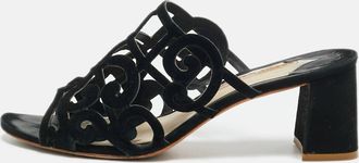 Sophia Webster Size 40 Black Suede Cut Out Birdie Block Heel Slide Sandals