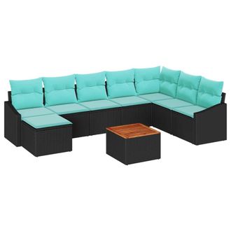 vidaXL Conjunto De Sof&aacute;s De Jard&iacute;n 9 Pcs Negro Rat&aacute;n Sint&eacute;tico Vidaxl