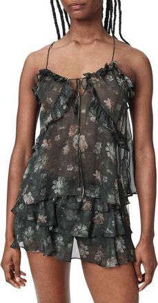 AllSaints Nyx Tiered Silk Top in Jardinia Deep Green at Nordstrom, Size 10 Us