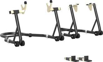 HOMCOM Homcom Caballete De Moto Carga 390 Kg, Soporte Delantero Y Trasero Universal, Elevador De Moto De Acero Con Horquillas Ajustables En U+l, Ruedas Negro