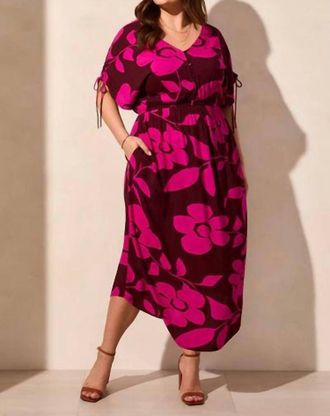 Tribal V-Neck Flowy Dress - Plus In Maroon