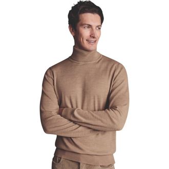 CHARLES TYRWHITT Pure Merino Roll Neck Sweater in Oatmeal at Nordstrom, Size Medium