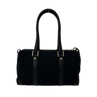 Gucci Black Canvas Leather Boston Bag Handbag Shoulder Bag Tote Bag (Pre-Owned)
