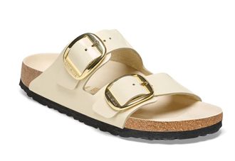 Birkenstock Womens Arizona Big Buckle High Shine Sandals In Ecru
