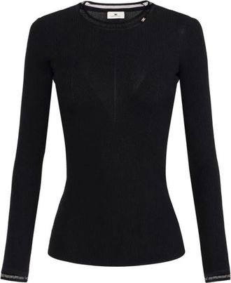 Elisabetta Franchi Truien & Vesten, Dames, Zwart, XS, Nylon, Top van ribgebreide stof met juweellogo