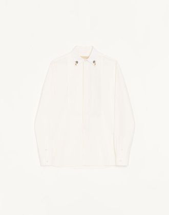 Valentino Valentino Cotton Poplin Shirt With Pleated Plastron And Embroidery On The Collar Man WHITE 39