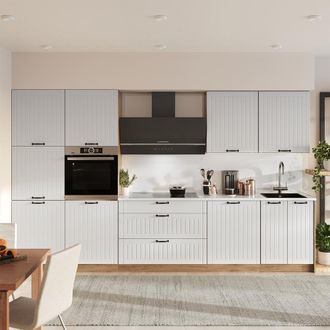 Vicco Cucina Componibile Fame-line, Bianco Rustico/rovere Dorato, 340 Cm, Pl Antracite, Vicco