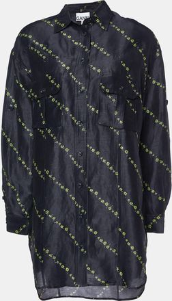 Ganni Ganni Black Floral Print Linen & Silk Button Front Shirt