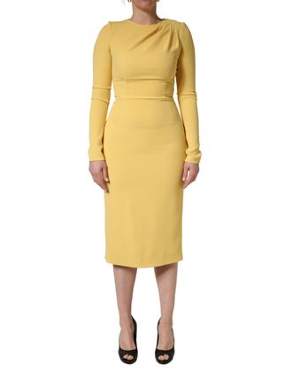 Dolce & Gabbana Womens Yellow Silk Long Sleeves Sheath Midi Dress Cotton Elastane
