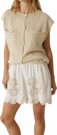 Indi & Cold Scalloped Embroidery Shorts In Ecru