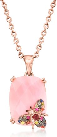Ross-Simons Pink Opal Bumblebee Pendant Necklace With. Multicolored Sapphire and Garnet Accent in 18kt Rose Gold Over Sterling