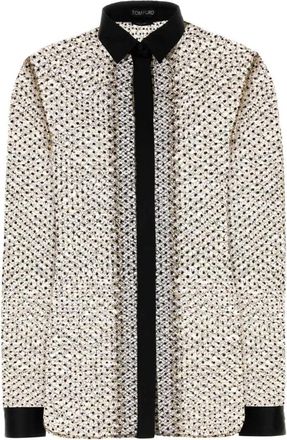 Tom Ford Flock Polka Dot Lace Met Kant Afgezette Blouse - Dames - Overhemden - Beige - 2XS - Overhemden
