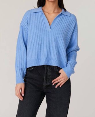 French Connection Vhari Johnny Collar Sweater In Dusted Blue