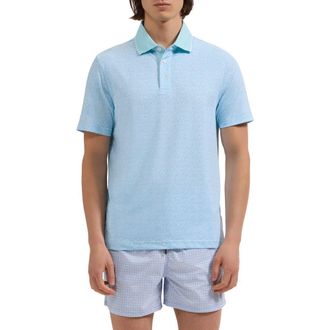 Bugatchi Performance Floral Polo in Aqua at Nordstrom, Size X-Large