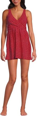 Lands End SlenderSuit V-neck Wrap Swim Dress One Piece Swimsuit Adjustable Straps in Red Mini Dot at Nordstrom, Size 18