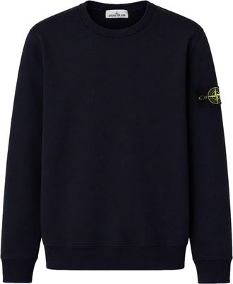 Stone Island Blue Crew Neck Patch Logo Cotton Sweatshirt