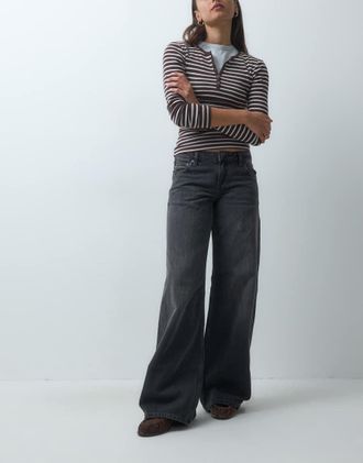 Cotton On jeans a vita alta e gamba larga in nero leopardato