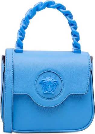 Versace Pre-owned Handbags, female, Blue, Size: ONE SIZE Pre-owned Vintage Medusa Embossed Satchel Bag