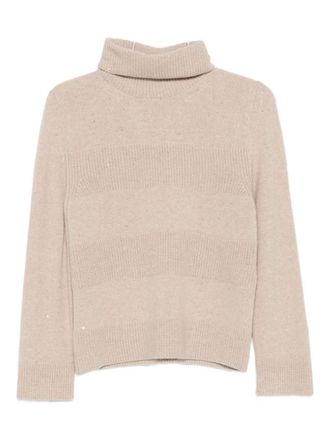 D.exterior D. Exterior Beige Striped Turtleneck Sweater