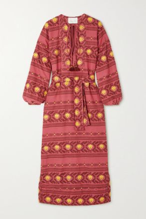 Johanna Ortiz + Net Sustain Abito Maxi Ricamato Con Cintura Sapa Inca - Rosa