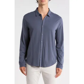 John Varvatos Clark Cotton Jersey Button-Up Shirt in Blue Smoke at Nordstrom Rack, Size Xx-Large