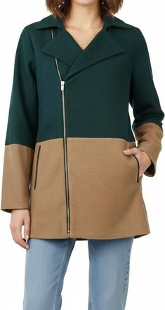 Ya Los Angeles Color Block Coat With Asymmetrical Zipper In Multicolor
