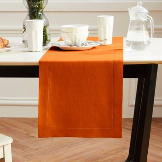 Solino Home Linen Table Runner for Dining Table, Holiday and Everyday Table Decor - Sonoma Hemstitch in Pumpkin at Nordstrom, Size Xx-Small