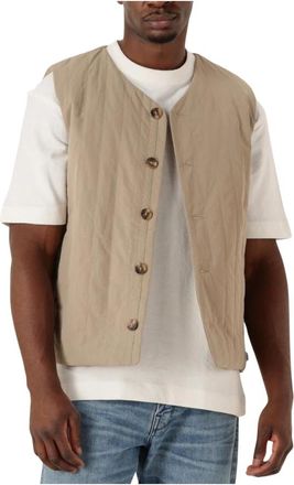 Selected Jassen, Heren, Beige, S, Beige Gilet voor Stijlvolle Mannen