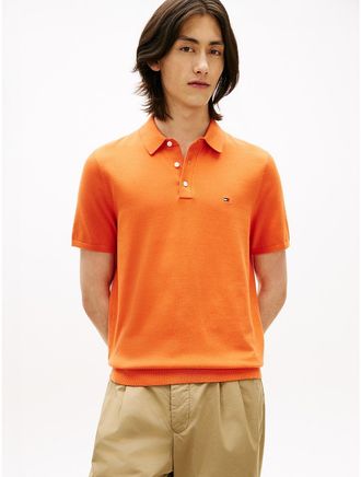 Tommy Hilfiger Mens Short-Sleeve Sweater Polo - Orange - XL
