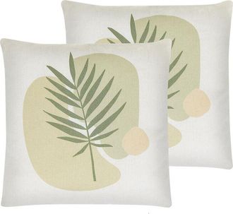Beliani Beliani - Conjunto De 2 Cojines Decorativos Verde Y Beige Patr&oacute;n De Hojas 45 X 45 Cm Fundas Extra&iacute;bles Cierre De Cremallera Estilo Boho Moderno Micros