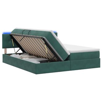 vidaXL Cama De Almacenamiento Led Con Colch&oacute;n Verde Oscuro Vidaxl