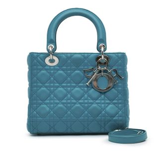 Dior Pre-owned Womens Lady Medium Blue Cannage Lambskin Silver Leather - One Size