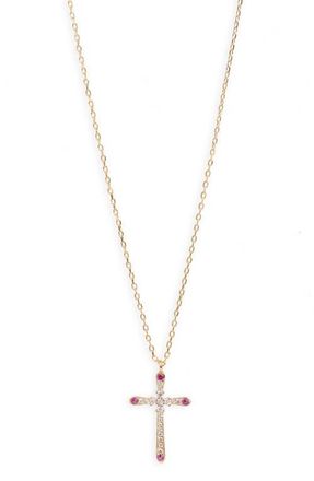 Argento Vivo Cubic Zirconia Cross Pendant Necklace in Gold/Red at Nordstrom